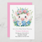 ピンクピギーとファーミヤード魔法ガールベビーシャワー 招待状 (正面/裏面)