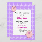 ピンクピギーチルドレンズ誕生日招待状 招待状 (正面/裏面)