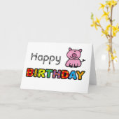 ピンクピギーハッピーバースデー カード (黄色い花)
