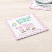 ピンクピギー子供の誕生日パーティー スクエアペーパーコースター (アングル)