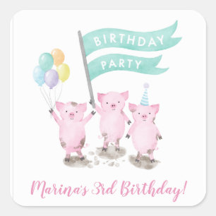 ピンクピギー子供の誕生日 スクエアシール