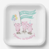 ピンクピギー子供の誕生日 ペーパープレート (正面)