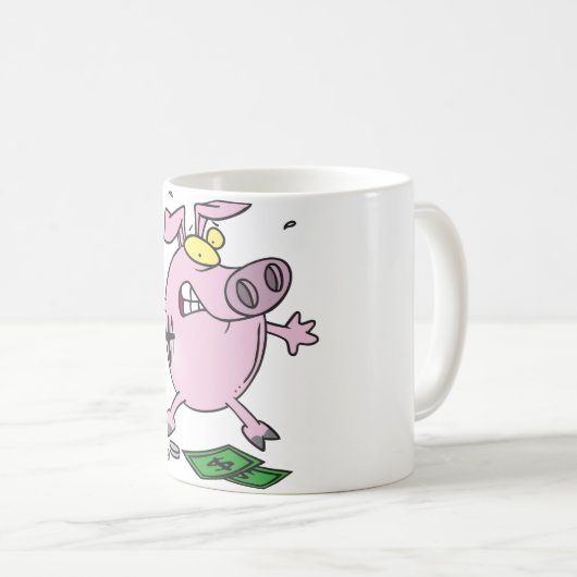 ピンクピギー銀行、マネーマグ付き コーヒーマグカップ (正面右)