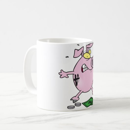 ピンクピギー銀行、マネーマグ付き コーヒーマグカップ (正面左)