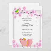 ピンクピグさくらんぼブロッサムベビーシャワー 招待状 (正面/裏面)