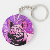 ピンクピグデザインアクリルキーチェーンラウンドハッピーホッグ キーホルダー (裏面)