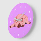 ピンクピグパープルクロック – カスタマイズ可能 ラージ壁時計 (傾斜)