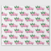 ピンクピックアップトラッククリスマスツリーラッピング紙 ラッピングペーパー (フラット)