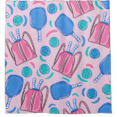 ピンクピックピックボールのパドルとボール シャワーカーテン (正面)