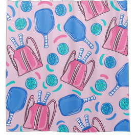 ピンクピックピックボールのパドルとボール シャワーカーテン