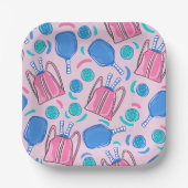 ピンクピックピックボールのパドルとボール ペーパープレート (正面)