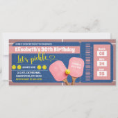 ピンクピックピックボールテニスガール誕生日チケット (正面)