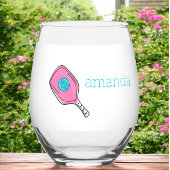 ピンクピックボールパドル&ボーパーソナライズされたル名門私立校風の ステムなしワイングラス