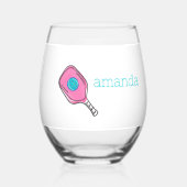ピンクピックボールパドル&ボーパーソナライズされたル名門私立校風の ステムなしワイングラス (正面)