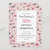 ピンクピックボールパーティー50誕生日招待状 招待状 (正面/裏面)