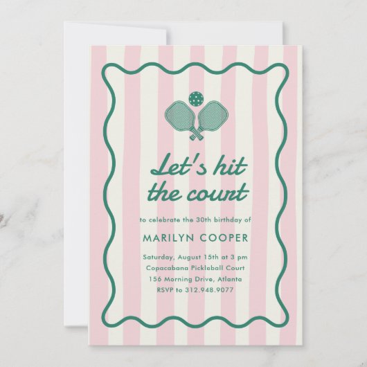 ピンクピックボールレトロエレガントバースデーパーティー 招待状 (正面)