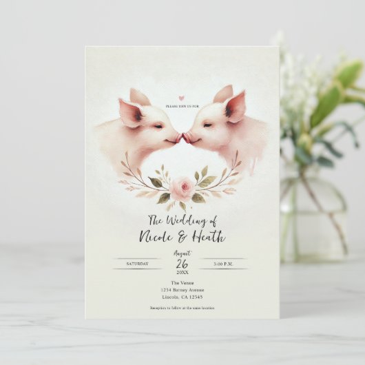 ピンクピッグがフローラ素朴結婚の 招待状 (スタンド正面)