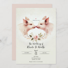 ピンクピッグがフローラ素朴結婚の 招待状