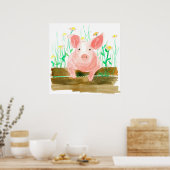 ピンクピッグオンザフェンスファーム納屋周囲の庭動物 ポスター (キッチン)