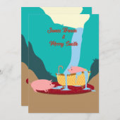 ピンクピッグズウォーターフォールカーペットバスタブ結婚ズ 招待状 (正面/裏面)