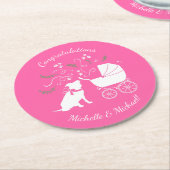 ピンクピットブルドッグベビーシャワー ラウンドペーパーコースター (アングル)