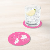 ピンクピットブルドッグベビーシャワー ラウンドペーパーコースター (インサイチュ)