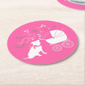ピンクピットブルドッグベビーシャワー ラウンドペーパーコースター (アングル)