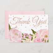 ピンクピニーバラ金ゴールドベビーシャワーありがとう サンキューカード (正面/裏面)