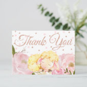 ピンクピニーバラ金ゴールド羊のベビーシャワーありがとう サンキューカード (スタンド正面)