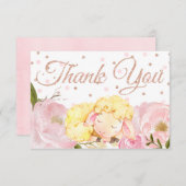 ピンクピニーバラ金ゴールド羊のベビーシャワーありがとう サンキューカード (正面/裏面)