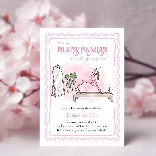 ピンクピラティスプリンセス ガールズナイト バースデー 招待状