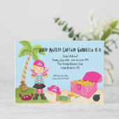 ピンクピレートガールオンアンアイランド誕生日招待状 招待状 (スタンド正面)