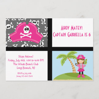 ピンクピレートガールスクエア誕生日招待状 招待状