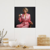 ピンクピンアップガールモデルポートレートオフィスウーマン ポスター (キッチン)