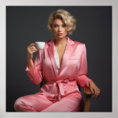 ピンクピンアップガールモデルポートレートオフィスウーマン ポスター (正面)