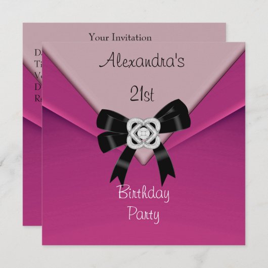 ピンクピンク21歳の誕生日パーティー招待状21 招待状 (正面/裏面)