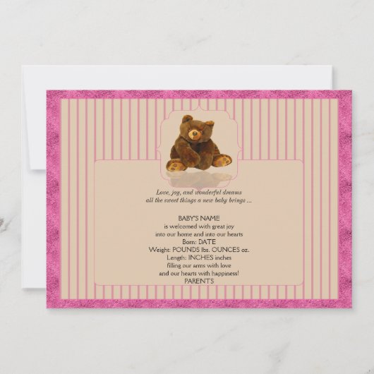 ピンクピンスプレイテディベアベビー発表 案内状 (正面)