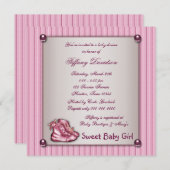 ピンクピンチピンクブーティーズヴィンテージベビーガール 招待状 (正面/裏面)