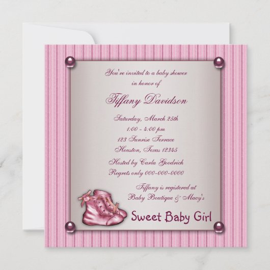 ピンクピンチピンクブーティーズヴィンテージベビーガール 招待状 (正面)
