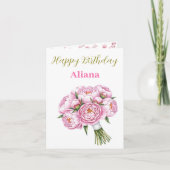 ピンクピーオンブーケ名前をカスタムする&文字ガールかわいらしズ カード (正面)