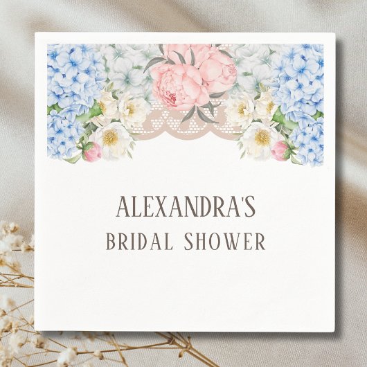 ピンクピーオンロマンティックブルーアジサイブライダルシャワー スタンダードカクテルナプキン