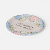 ピンクピーオンロマンティックブルーアジサイブライダルシャワー ペーパープレート (アングル)