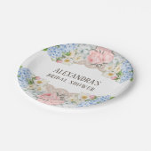 ピンクピーオンロマンティックブルーアジサイブライダルシャワー ペーパープレート (アングル)