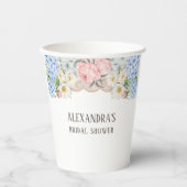 ピンクピーオンロマンティックブルーアジサイブライダルシャワー 紙コップ (正面)