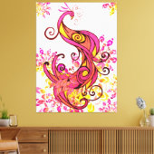 ピンクピーコックとマンダラス キャンバスプリント (インサイチュ (リビング))
