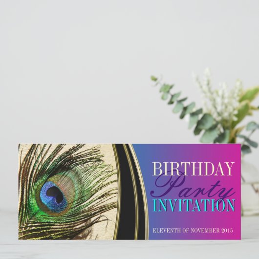 ピンクピーコックエキゾチック女神パーティの招待状 招待状 (スタンド正面)