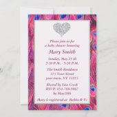 ピンクピーコックダイヤモンドハートベビーシャワー招待状 招待状 (裏面)