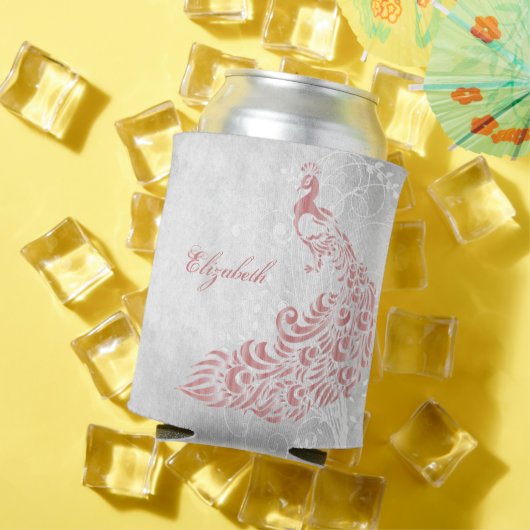 ピンクピーコックパーソナライズされたクーラーボックス 缶クーラー (インサイチュ 夏)