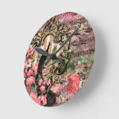 ピンクピーコックピーコックアフランスのクリル壁時計 ラウンド壁時計 (傾斜)