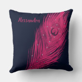 ピンクピーコックフェザーネイビーほぼ黒 クッション (裏面)